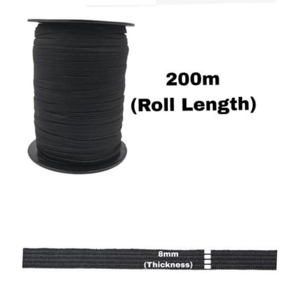 Black Elastic Roll 8mm x 200m - Durable and Flexible - Image 4